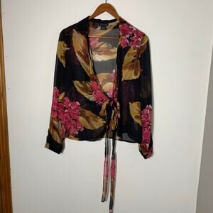 Womens Vintage The Limited Silk Floral Y2K Whimsy Blouse Tie Front Size S EUC!